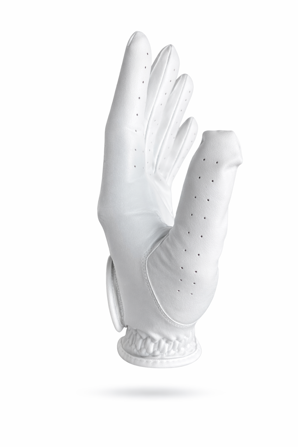 White golf glove with small black dots on a white background